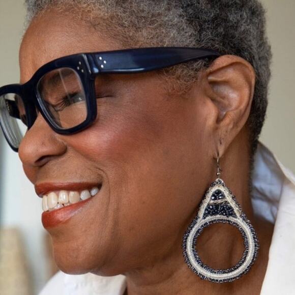 Lori Weitzner Luna Statement Earrings Midnight Drop Circular Artisan Boho - Picture 2 of 8